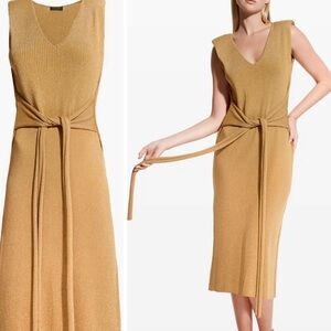 AS by DF Mare Tie Front Knit Midi Gold Dress - Size S